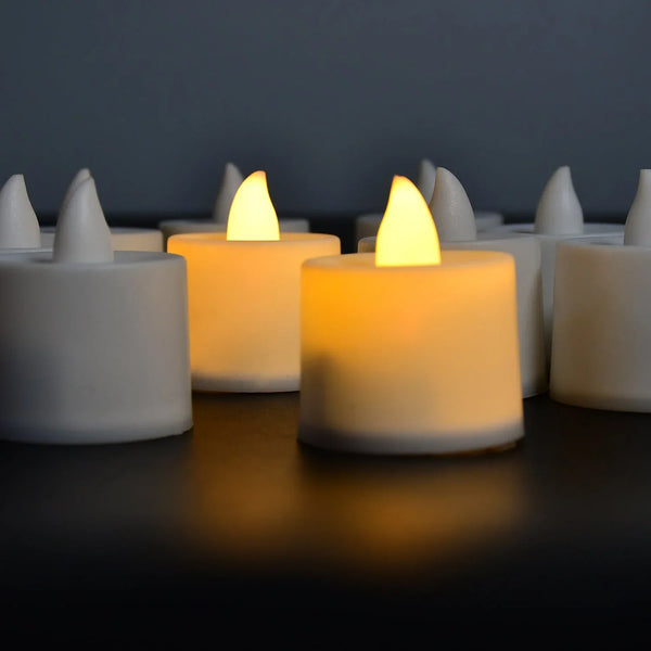 Festival Decorative - LED Yellow Tealight Candles (White, 10 Pcs) With Container, Diwali - Justgrabit Inc.
