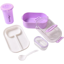 Plastic Lunch Box With Small Box, Bottle & Sponn for Kids Lunch Box (4 Pc Set) - Justgrabit Inc.