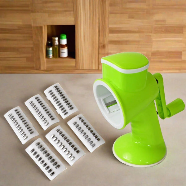 6 in 1 Multi functional Vegetable Cutter & Slicer Hand Machine Cutting, Slice, Cut Thick, Cut Silk All in one –Vegetable Chopper Cutter & Slicing Cutter Barrel - Vegetable Grater with 6 Removable Blades - Justgrabit Inc.