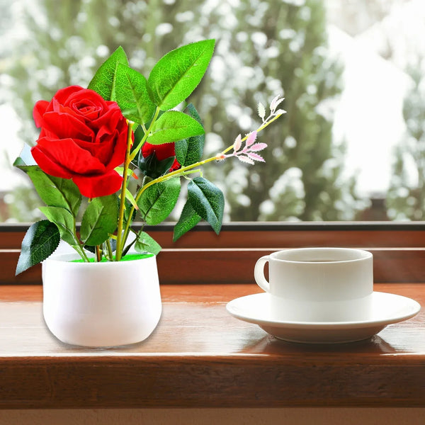 Artificial Rose Flower Plant With Pot, For Home Office Or Gift - Justgrabit Inc.