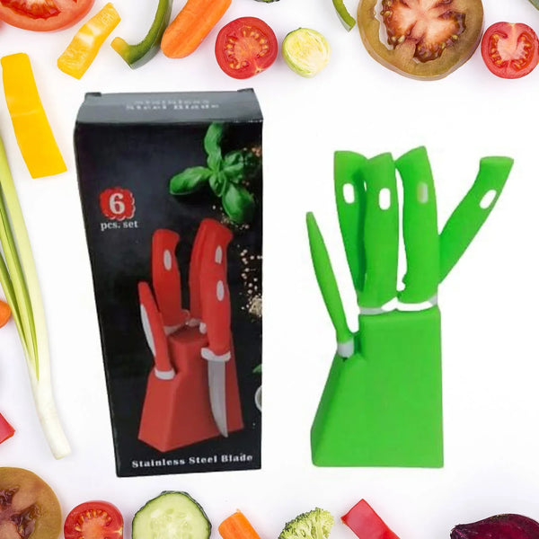 Stainless Steel Knife & Peeler Set with Stand - 6 Pcs - Justgrabit Inc.