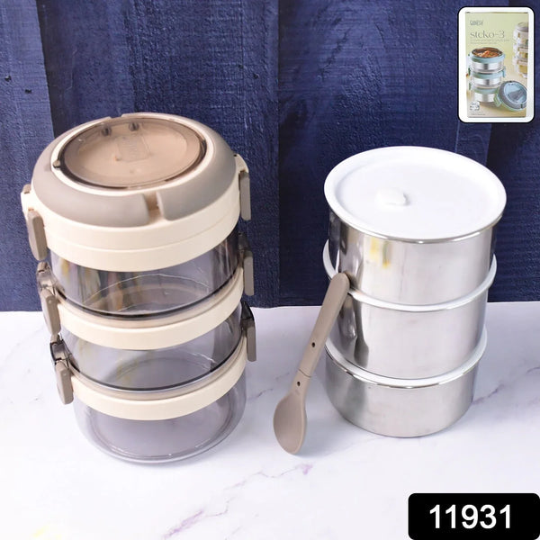 Ganesh Steko - 3 Triple Layer Stainless Steel Insulated Lunch Box Set - Justgrabit Inc.