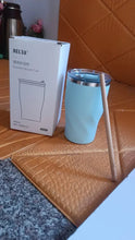 Stainless Steel Insulated Coffee Mug With Wooden Straw, Tumbler (350ml Approx) - Justgrabit Inc.