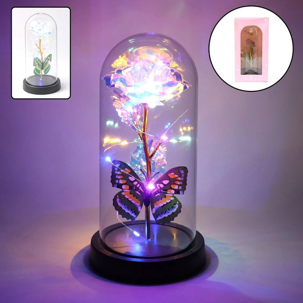 LED Light - Up Eternal Rose with Butterfly in Transparent Dome (1 Pc / Battery not Included) - Justgrabit Inc.