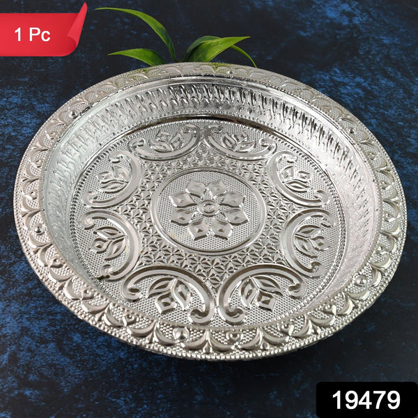 Traditional Silver Finish Plastic Pooja Thali (1 Pc) - justgrabit.in | Just Grab It