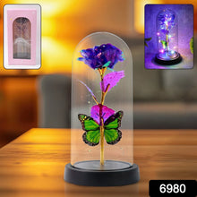 LED Preserved Rose with Colorful Butterfly in Plastic Dome (1 Pc & Mix Color) - Justgrabit Inc.