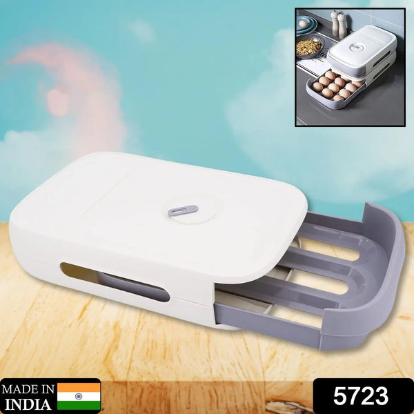 Egg Storage Box Plastic Egg Drawer Fridge Egg Organizer Egg Keeper Refrigerator Egg Drawer Plastic Egg Carton Covered Egg Holder Pantry Egg Bin Household Egg Tray (1 Pc) - Justgrabit Inc.