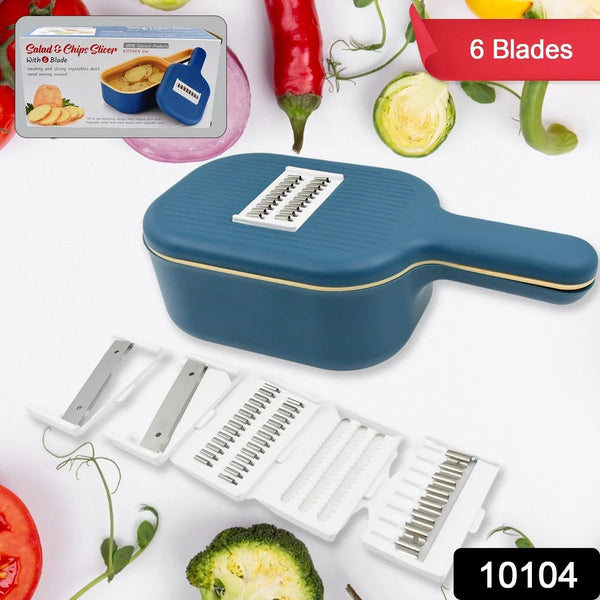 Vegetable Slicer Cutter - 6 Blades Kitchen Accessories, Tools & Appliances with Container & Handle (1 Set) - justgrabit.in | Just Grab It