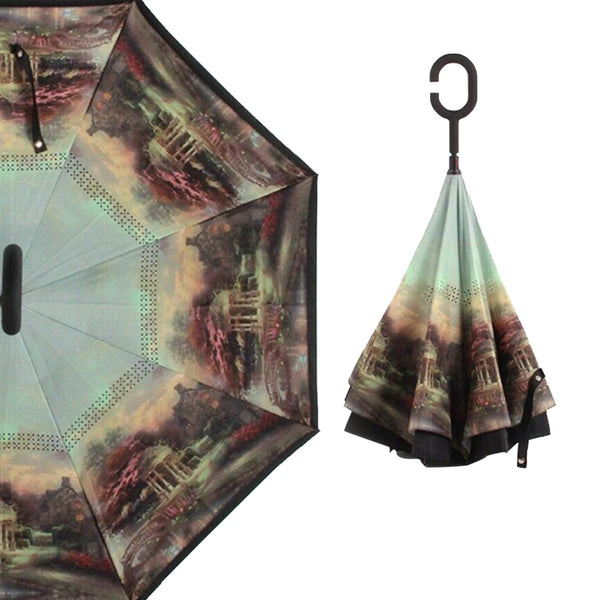 Printed Travel Windproof Umbrella (Reverse Umbrella) - Justgrabit Inc.