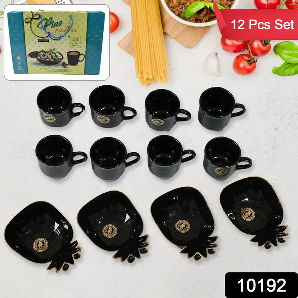 Pine Junction Ceramic Tea / cups / Mug Set With Pineapple Shape Serving Bowl (12 Pcs set) - justgrabit.in | Just Grab It