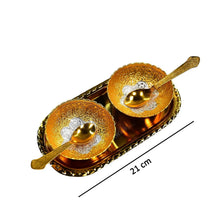 Gold Silver Plated 2 Bowl 2 Spoon Tray Set Brass with Red Velvet Gift Box Serving Dry Fruits Desserts Gift - Justgrabit Inc.