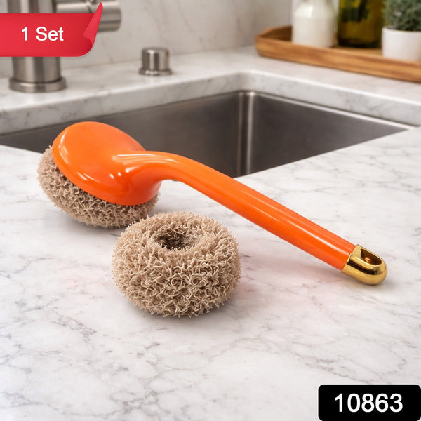 Heavy Duty Cleaning Scrubber Set with Long Handle (1 Set) - justgrabit.in | Just Grab It