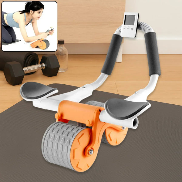 Automatic Rebound Abdominal Wheel, Ab Roller Wheel with Timer Elbow Support for Beginners, Exercise Double Wheel with Knee Mat Holder for Body Fitness Strength Training Home Gym - Justgrabit Inc.