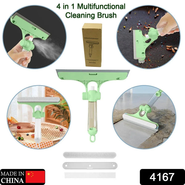 4 in 1 Multifunctional Glass Scraper, Window Glass Wiper with Watering Can, Silicon Cleaning Squeegee with Two Brush Heads, Practical Squeegee for Shower Doors, Windows, Tiles and Car Glass - Justgrabit Inc.
