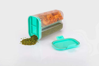 Plastic 2 Sections Air Tight Transparent Food Grain Cereal Storage Container (2 ltr) (With Box) - Justgrabit Inc.