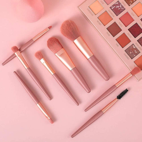 8 - Piece Mini Makeup Brush Kit – Portable Premium Synthetic Set with Case (Mix Colors) - Justgrabit Inc.