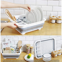 Collapsible Folding Silicone Dish Drying Drainer Rack with Spoon Fork Storage Holder - Justgrabit Inc.