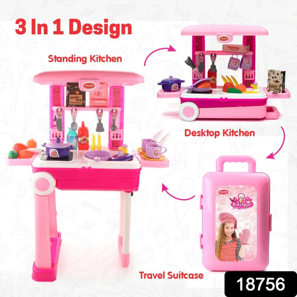 Kitchen Set Kids with Suitcase Role Play Cooking Toy for Girls & Boys (3+) - justgrabit.in | Just Grab It