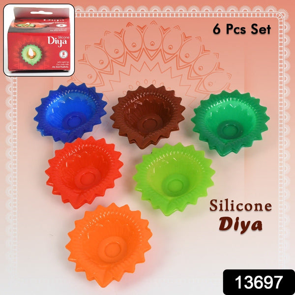 Silicone Diya for Diwali Attractive Design Colourful Diya Combo, Diwali (6 Pcs Set) - justgrabit.in | Just Grab It