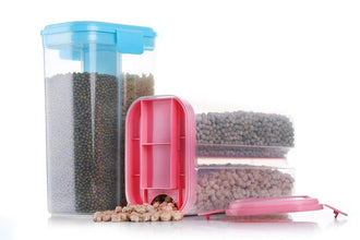Plastic 2 Sections Air Tight Transparent Food Grain Cereal Storage Container (2 ltr) - Justgrabit Inc.
