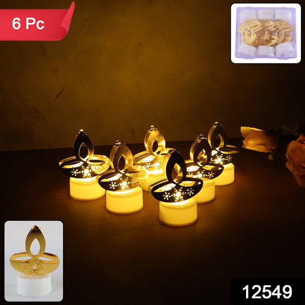 Golden Diya Shaped LED Tealight Candles (6 Pc) - justgrabit.in | Just Grab It
