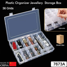 36 Grids Clear Plastic Organizer Jewelry Storage Box with Adjustable Dividers, Transparent Organizer Box (1pc) - justgrabit.in | Just Grab It