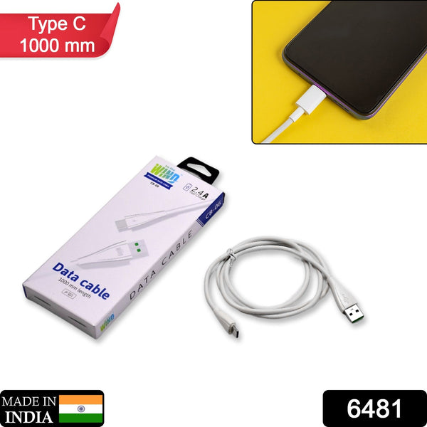 Type C data cable with 2.4Amp Rapid Charging (1000mm) - justgrabit.in | Just Grab It