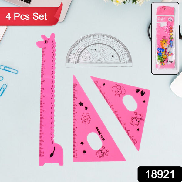 Cute Cartoon Giraffe Ruler / Scale Meter Ruler / Triangle Ruler (4 Pc Set) - justgrabit.in | Just Grab It