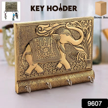 Wooden Key Holder for Home Decor Stylish Metal Gold Antique Elephant Design (1 Pc) - Justgrabit Inc.