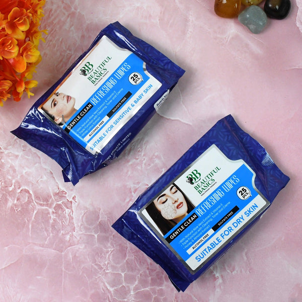 Beautiful Basics Dry & Sensitive Skin Face Wipes (2 Pkts x 50 Pcs Wipes) - justgrabit.in | Just Grab It