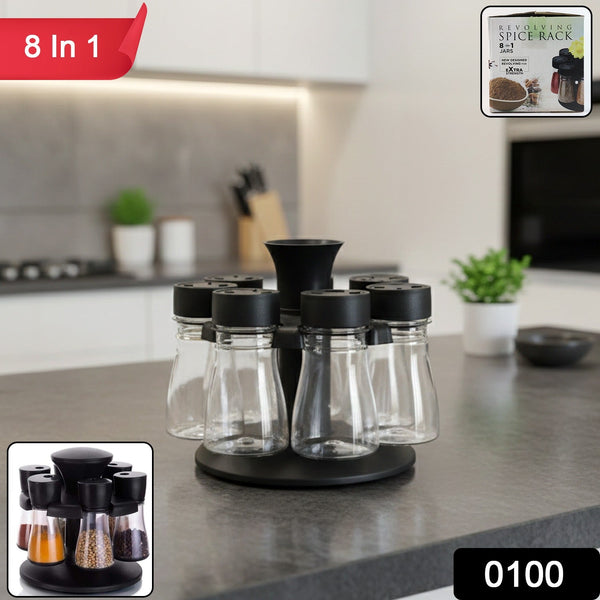 8 in 1 Revolving Plastic Spice Rack Set with Rotating Stand - justgrabit.in | Just Grab It