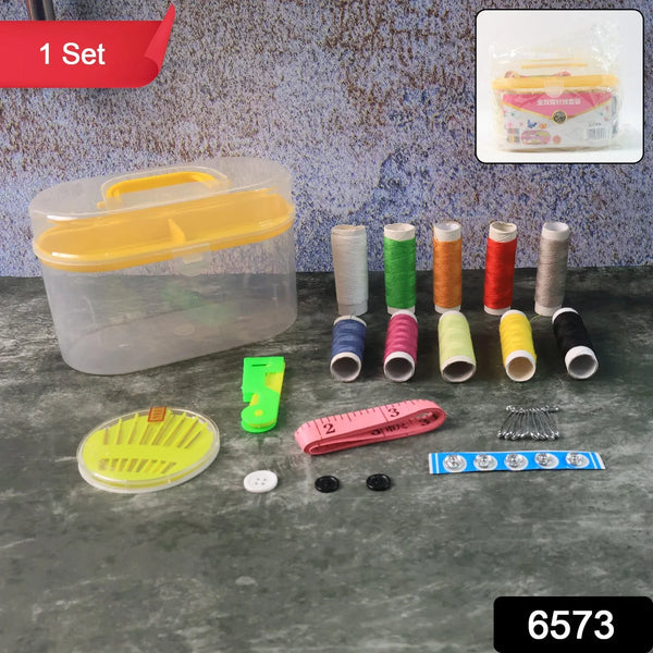 Double Layer Small & Portable Travel Sewing Kits Box with Color Needle Threads Scissor pin Hand Work Sewing Box Handwork Sewing Accessories - justgrabit.in | Just Grab It