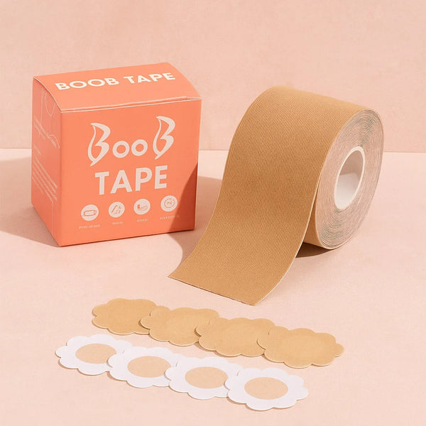 Boob Tape with Nipple Covers: Cotton, Breathable, Lift & Support (5m, 10 Pairs) - Justgrabit Inc.