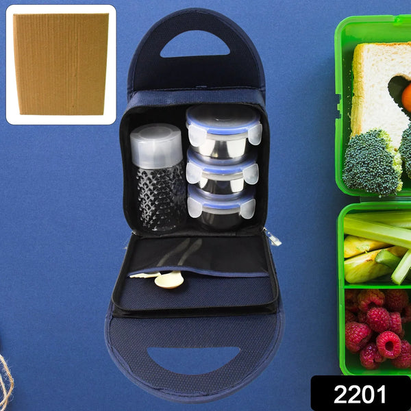 Compact Stainless Steel Airtight Lunch Box Set - 4 pcs (3 Leakproof Containers and 1 Bottle) - Justgrabit Inc.