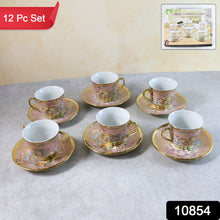 Premium Floral Porcelain Tea Cup and Saucer Set (12 Pc Set) - justgrabit.in | Just Grab It