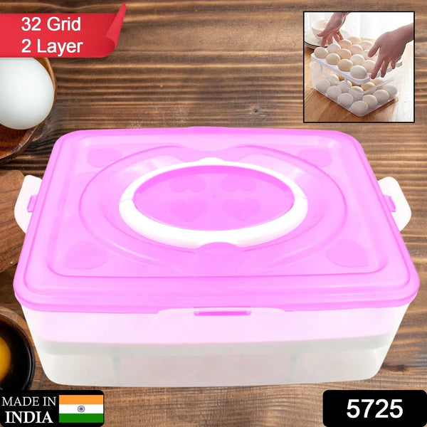2Layer, 32 Grid Egg Tray with Lid Egg Carrier Holder for Refrigerator, Camping Food Storage Container with Handle (1 Pc ) - Justgrabit Inc.