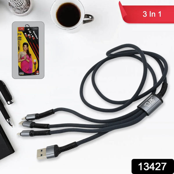 JK 3 in 1 Multi Super Fast Charging Cable (1 Pc / 1200 MM) - justgrabit.in | Just Grab It