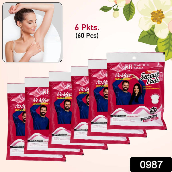 Beautiful Basics Underarms Sweat Pads Disposable (Pkts 6x 60 Pcs Set) - justgrabit.in | Just Grab It