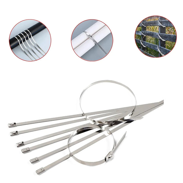 Stainless Steel Cable TIE Used for Solar, Industrial and Home Improvement Multipurpose HIGH Strength, Self - Locking Zip Ties, Multi - purpose Tie, Portable Rustproof 100Pcs Wide Application Zip Tie Set for Building (100 pcs Set / 4.6x200MM) - justgrabit.in | Just Grab It