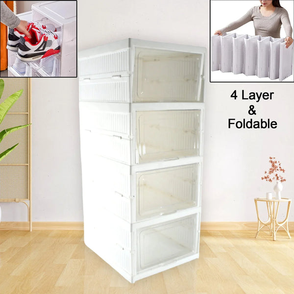 Stackable Multifunctional Storage, for Clothes Foldable Drawer Shelf Basket Utility Cart Rack Storage Organizer Cart for Kitchen, Pantry Closet, Bedroom, Bathroom, Laundry (4 Layer / 1 Pc) - justgrabit.in | Just Grab It