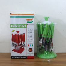Stainless Steel Cutlery Set with Stand - (24 Pc) - justgrabit.in | Just Grab It