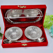 Silver - Plated Brass Bowl & Spoon Set with Velvet Gift Box - justgrabit.in | Just Grab It