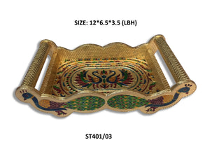 Peacock Design Glass with Handle and Handicraft Serving Tray Set - Justgrabit Inc.
