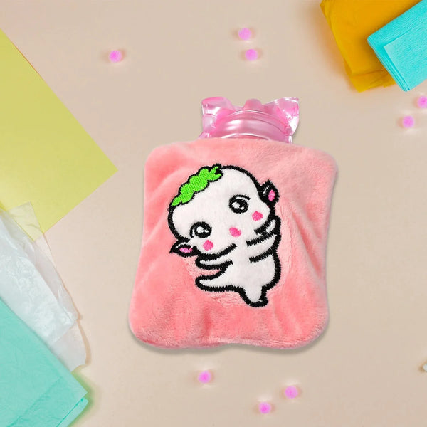 Pink Cartoon Small Hot Water Bag with Cover for Pain Relief - Justgrabit Inc.