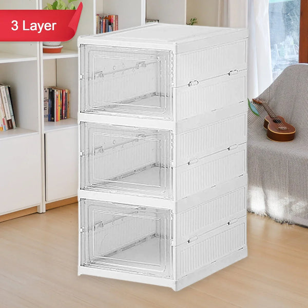 Stackable Multifunctional Storage, for Clothes Foldable Drawer Shelf Basket Utility Cart Rack Storage Organizer Cart for Kitchen, Pantry Closet, Bedroom, Bathroom, Laundry (3 Layer / 1 Pc) - justgrabit.in | Just Grab It