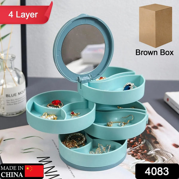 4 Layers Jewellery Box, 360 Degree Rotating Jewelry Box, Jewelry and Earring Organizer Box with Mirror, Accessory Storage Box, Travel Decor Portable Jewelry Case Ornaments Storage Box Necklace Jewelry Organizer Jewelry Organizer Box - Justgrabit Inc.