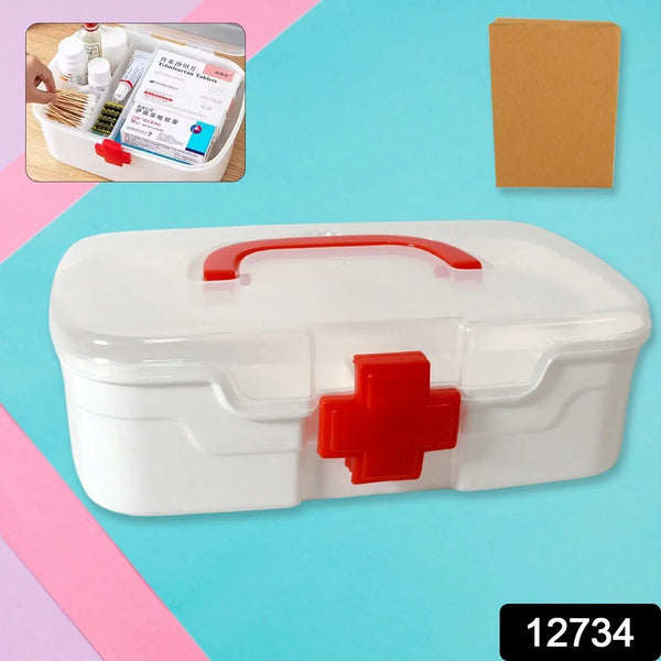 Medical Box, 1 Piece, Indoor Outdoor Medical Utility, Medicine Storage Box, Detachable Tray Medical Box Multi Purpose Regular Medicine, First Aid Box with Handle & Transparent Lid - Justgrabit Inc.