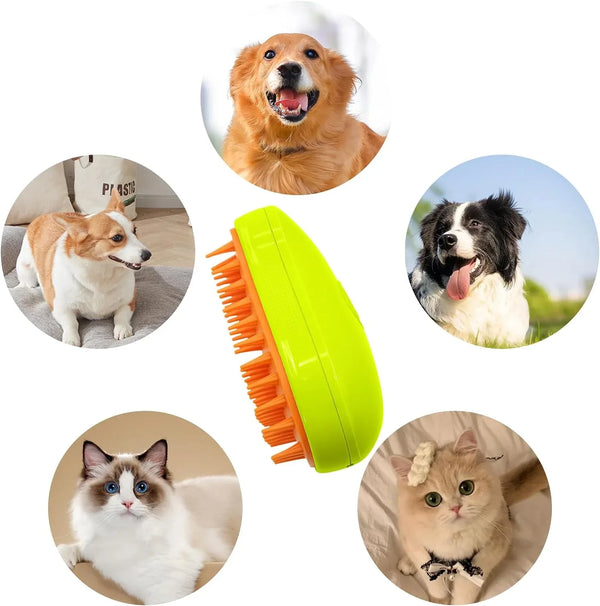 3 - in - 1 Cat Steamy Brush – Self - Cleaning Pet Grooming & Hair Removal Comb - Justgrabit Inc.