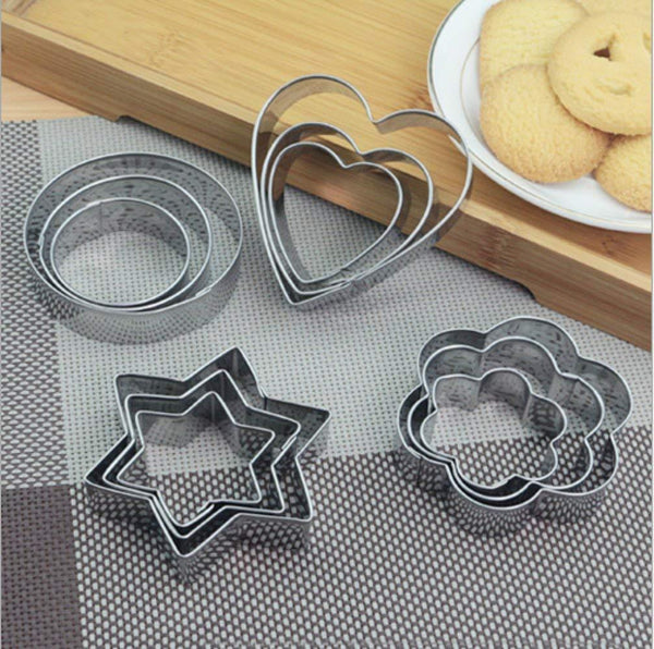 Cookie Cutter Stainless Steel Cookie Cutter with Shape Heart Round Star and Flower (12 Pieces) - Justgrabit Inc.