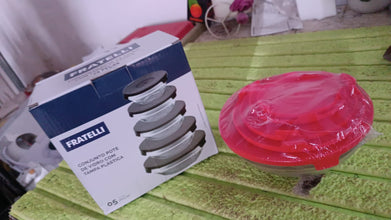 Modern Glass Bowl Set, Mixing / Storage Bowls with Red Lids (5 Pcs Set) - justgrabit.in | Just Grab It